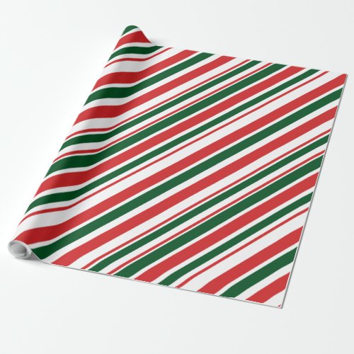 Red Green White Diagonal Candy Stripes Wrapping Paper