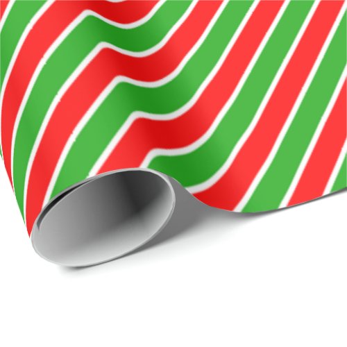 Red Green White Diagonal Stripes Wrapping Paper