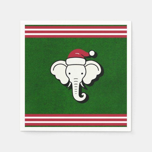 Red & Green White Elephant Gift Christmas Party Napkins (Front)