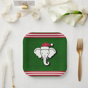 Red & Green White Elephant Gift Christmas Party Paper Plates