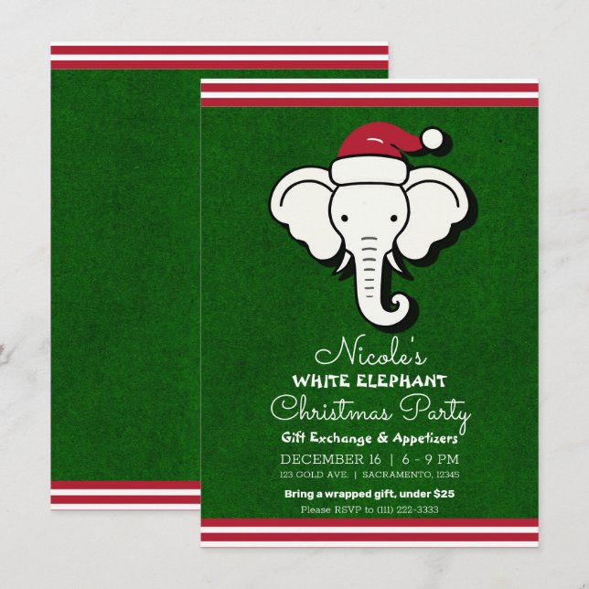 Red Green White Elephant Gift Swap Christmas Party Invitation (Front/Back)