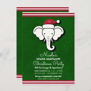 Red Green White Elephant Gift Swap Christmas Party Invitation