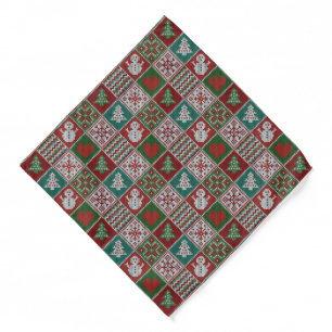 Red Green White Faux Knit Christmas Pattern Bandana