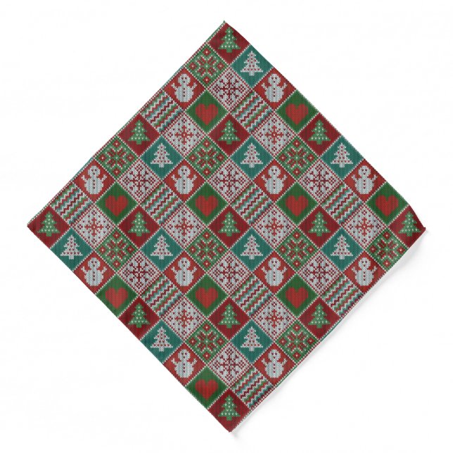 Red Green White Faux Knit Christmas Pattern Bandana (Front)