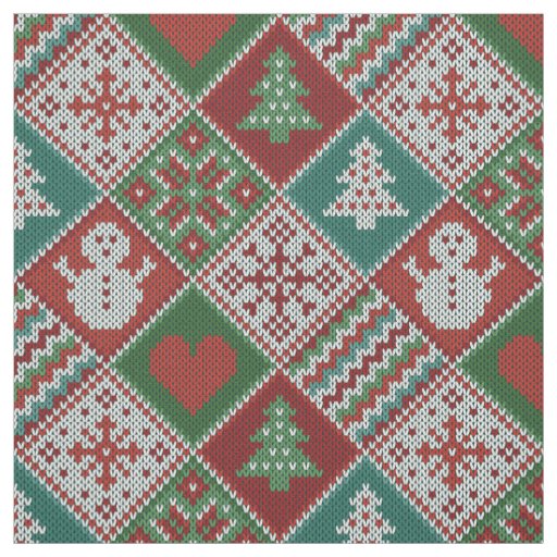 Red Green White Faux Knit Christmas Pattern Fabric