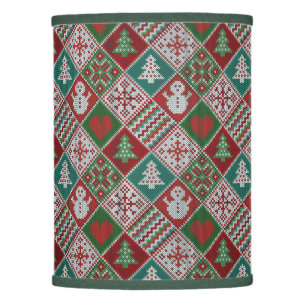 Red Green White Faux Knit Christmas Pattern Lamp Shade