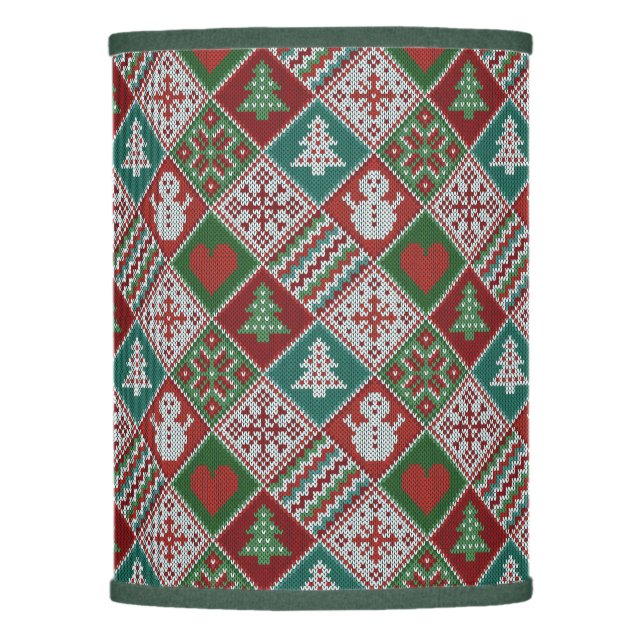 Red Green White Faux Knit Christmas Pattern  Lamp Shade (Front)
