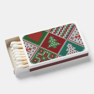 Red Green White Faux Knit Christmas Pattern Matchboxes