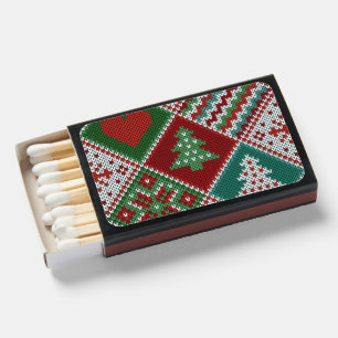Red Green White Faux Knit Christmas Pattern Matchboxes