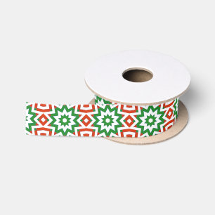 Red Green White Geometric Pattern Christmas Ribbon