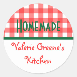 Red green white gingham homemade food label seal