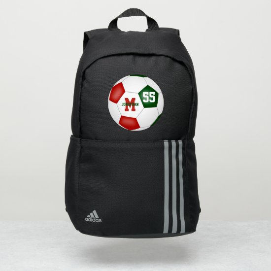 red green white his hers soccer ball personalized adidas backpack