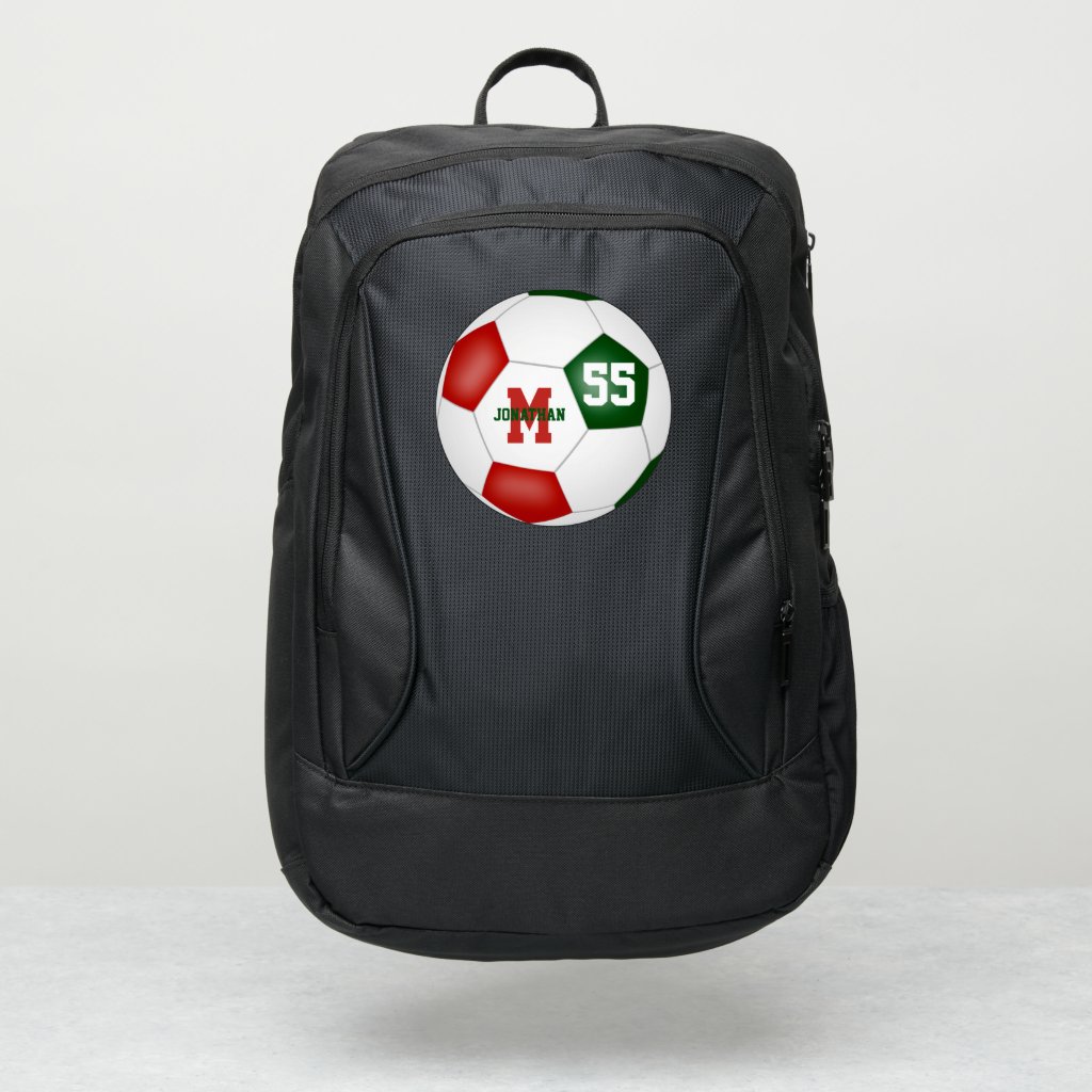 red green white his hers soccer personalized backpack