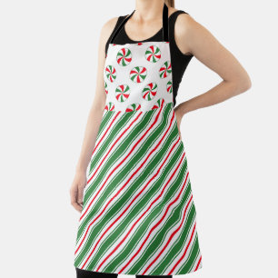 RED GREEN & WHITE HOLIDAY CANDIES & STRIPES APRON
