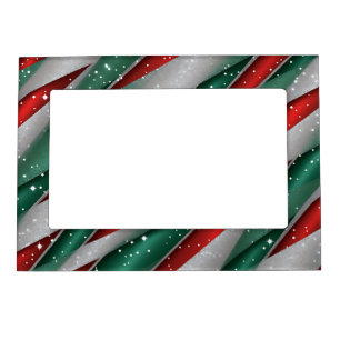 RED GREEN & WHITE HOLIDAY CHRISTMAS STRIPS MAGNETIC FRAME