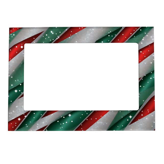 RED GREEN & WHITE HOLIDAY CHRISTMAS STRIPS MAGNETIC FRAME (Front)