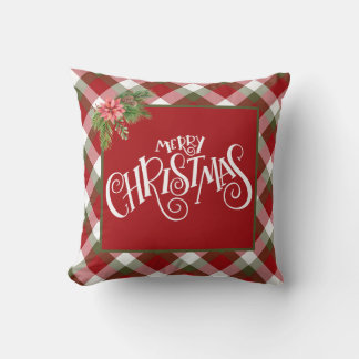 Red Green White Holiday Plaid - Merry Christmas Throw Pillow