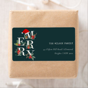 Red Green White Merry Christmas Foliage Address Label
