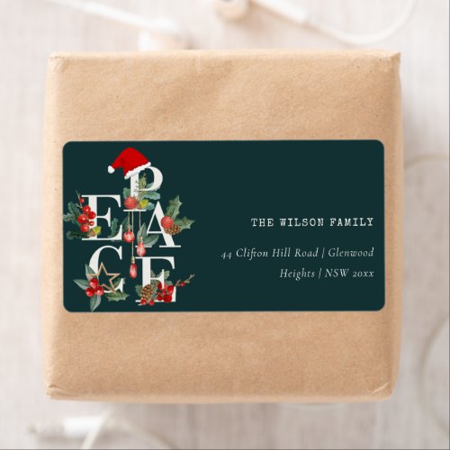 Red Green White Peace Christmas Foliage Address Label