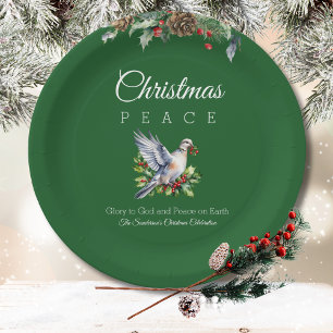 Red Green White Peace Dove Christian Christmas Paper Plates