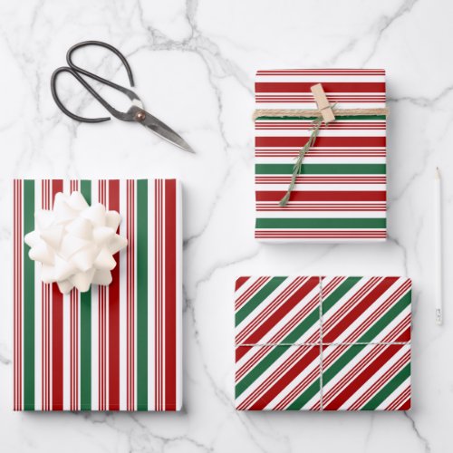 Red Green White Peppermint Stripes  Wrapping Paper