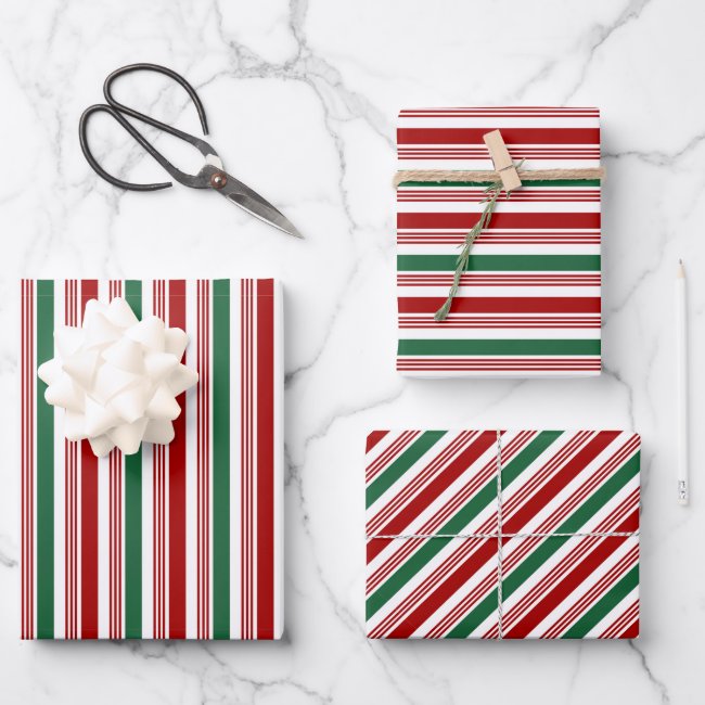 Red Green White Peppermint Stripes Wrapping Paper
