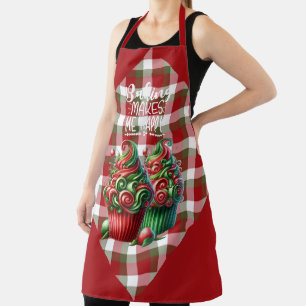 Red Green White Plaid Christmas Cupcakes Apron