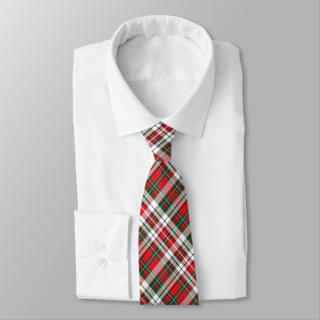 Red, Green & White Plaid Neck Tie (Tied)