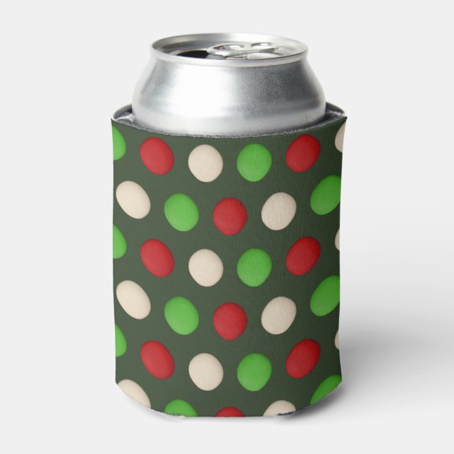 Red Green White Polka Dot Can Cooler (Can Front)