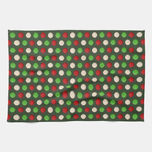 Red Green White Polka Dot Pattern Kitchen Towel (Horizontal)