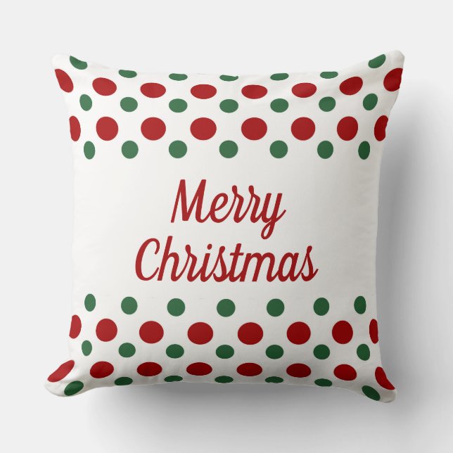 Red Green White Polka Dots Merry Christmas Throw Pillow (Front)
