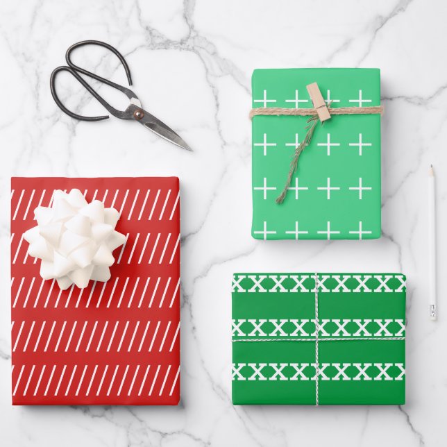 Red Green White Simple Minimal Wrapping Paper Sheets (Front)