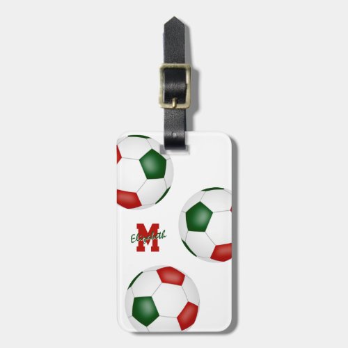 red green white soccer travel team monogrammed luggage tag