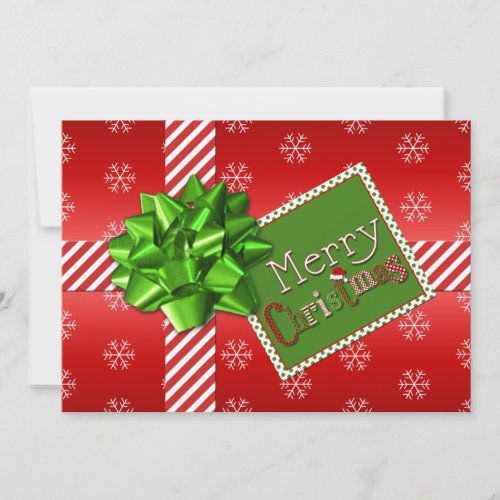 Red Green White Striped Christmas Photo Card