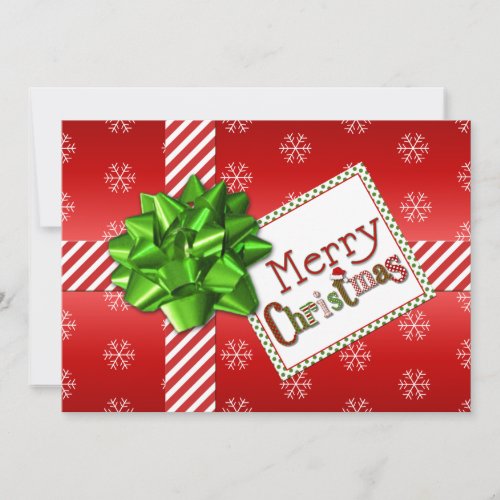 Red Green White Striped Christmas Photo Card 2