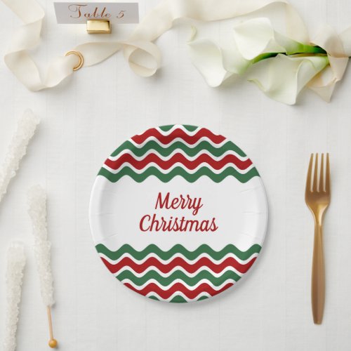 Red Green White Striped Merry Christmas Holiday Paper Plates
