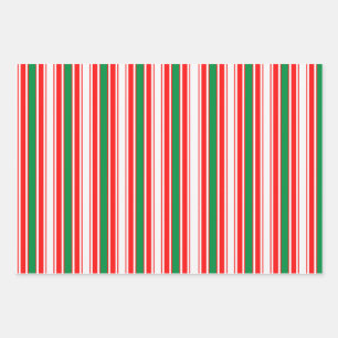 Red Green White Stripes and Gold Stars  Wrapping Paper Sheets