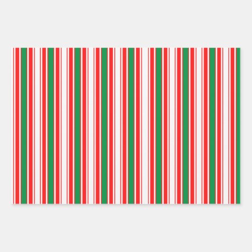 Red Green White Stripes and Gold Stars  Wrapping Paper Sheets