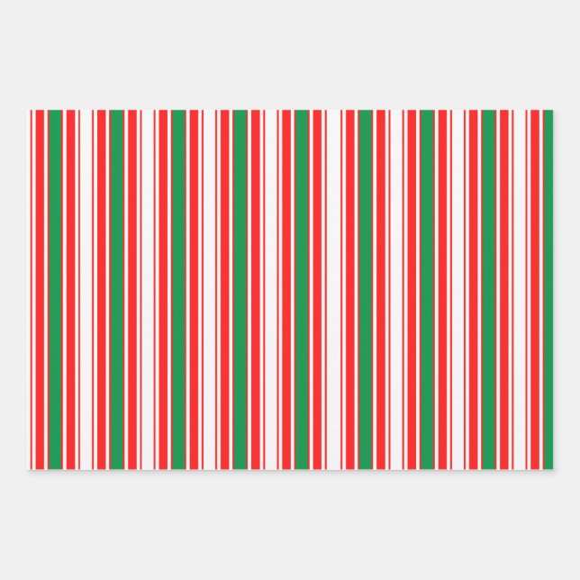 Red Green White Stripes and Gold Stars  Wrapping Paper Sheets (Front)