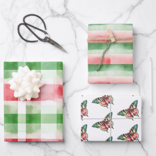 Red Green White Stripes Birthday Wrapping Paper Sheets