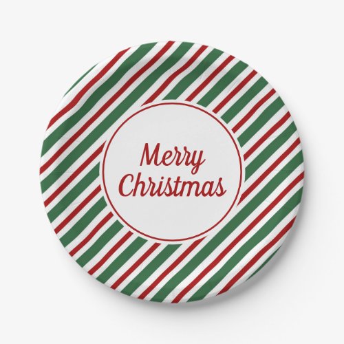 Red Green White Stripes Merry Christmas Holidays Paper Plates