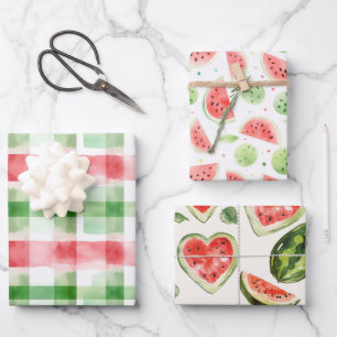Red Green White Stripes Watermelons Birthday Wrapping Paper Sheets