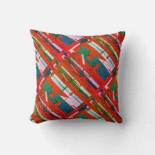 Red Green White Turquoise Diagonal Southwest Look Throw Pillow