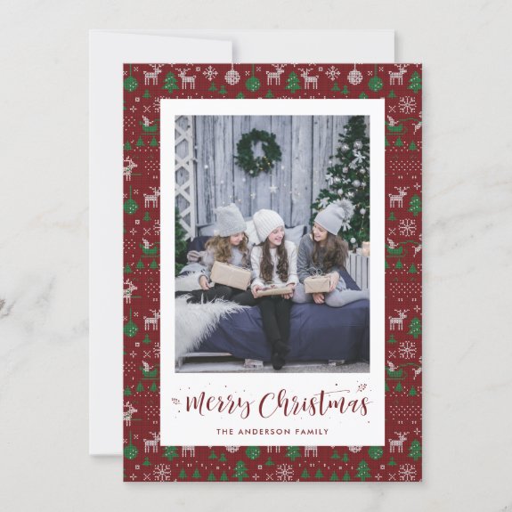 Red Green White Ugly Sweater Photo Christmas Card