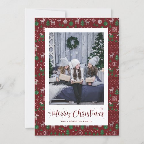 Red Green White Ugly Sweater Photo Christmas Cards
