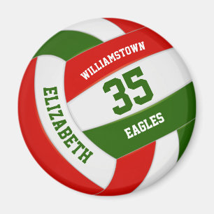 red green white volleyball with team name magnet