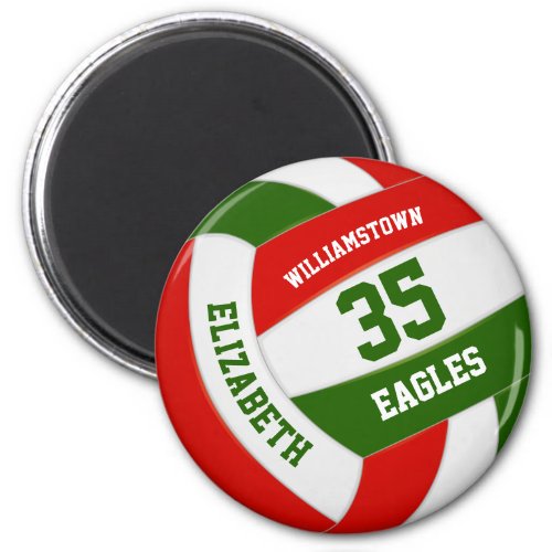red green white volleyball with team name magnet