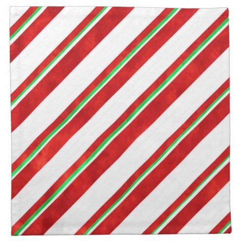 Red Green White Watercolor Candy Cane Stripes  Cloth Napkin