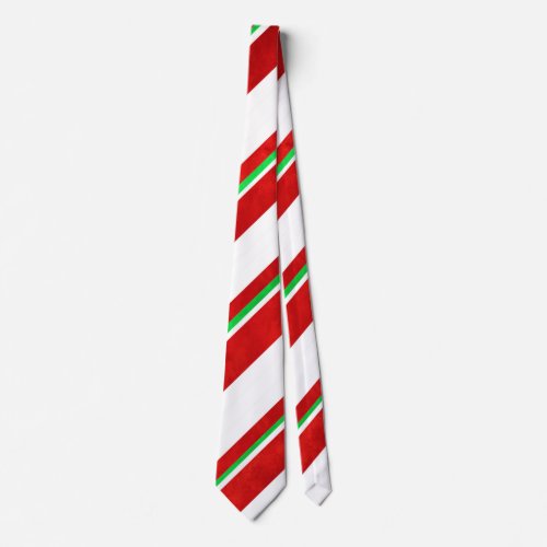 Red Green White Watercolor Candy Cane Stripes Neck Tie