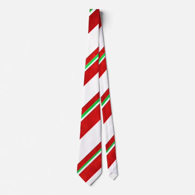 Red Green White Watercolor Candy Cane Stripes Neck Tie (Front)